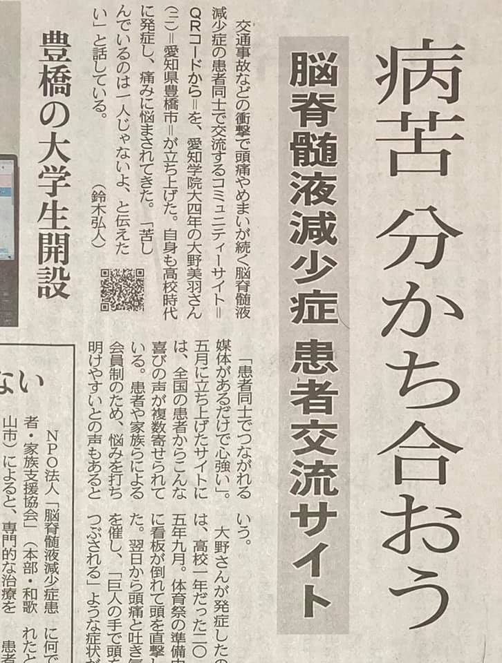 脳脊髄液減少症新聞切り抜き